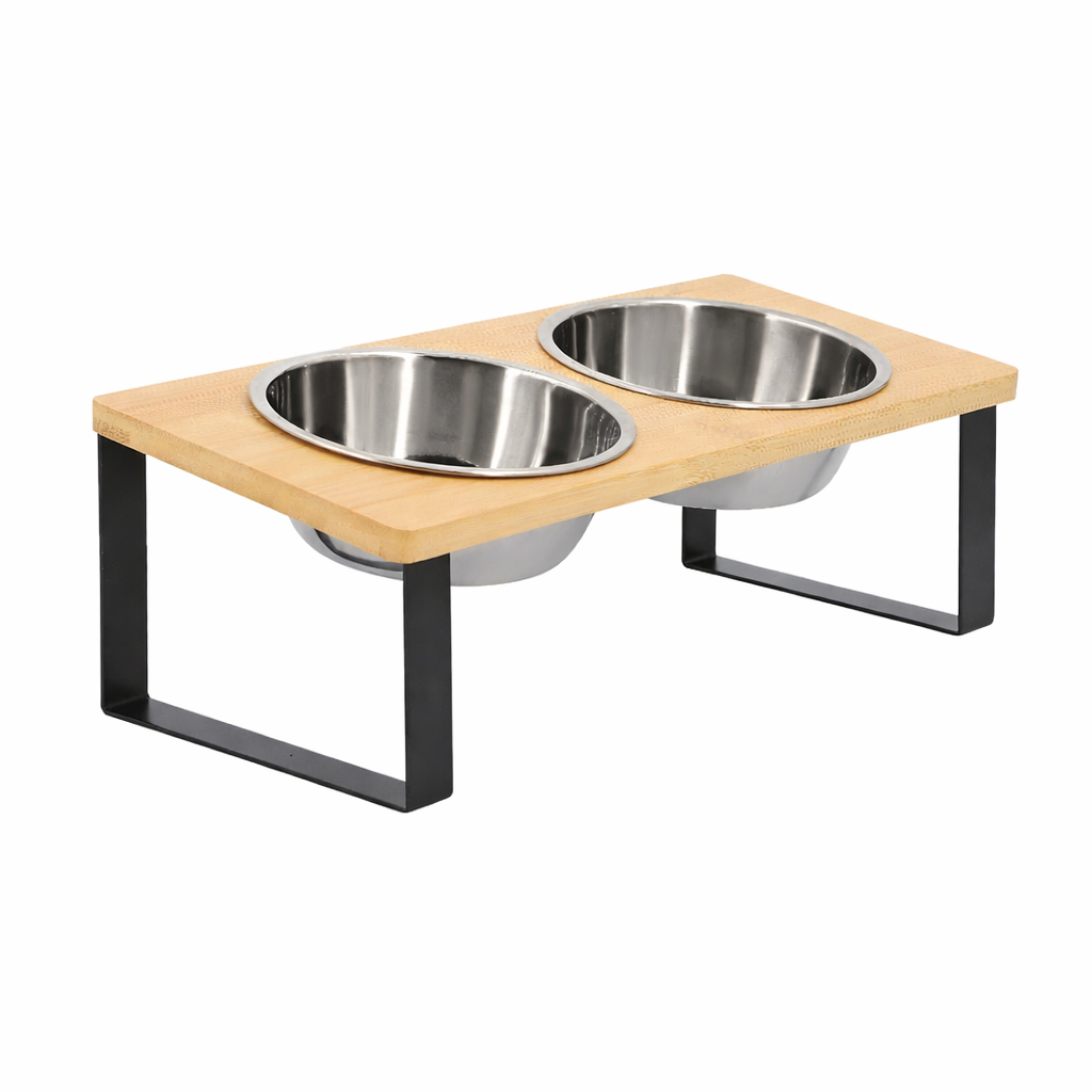 Elevated Cat Bowls 15° Tilted Raised Food Bowls with Wooden Stand