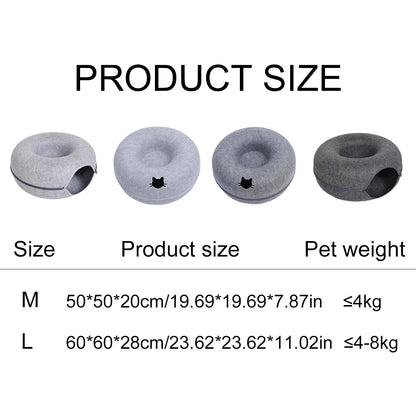 Felt Cat Tunnel Bed Round Donut Nest Interactive Cat Cave Toy