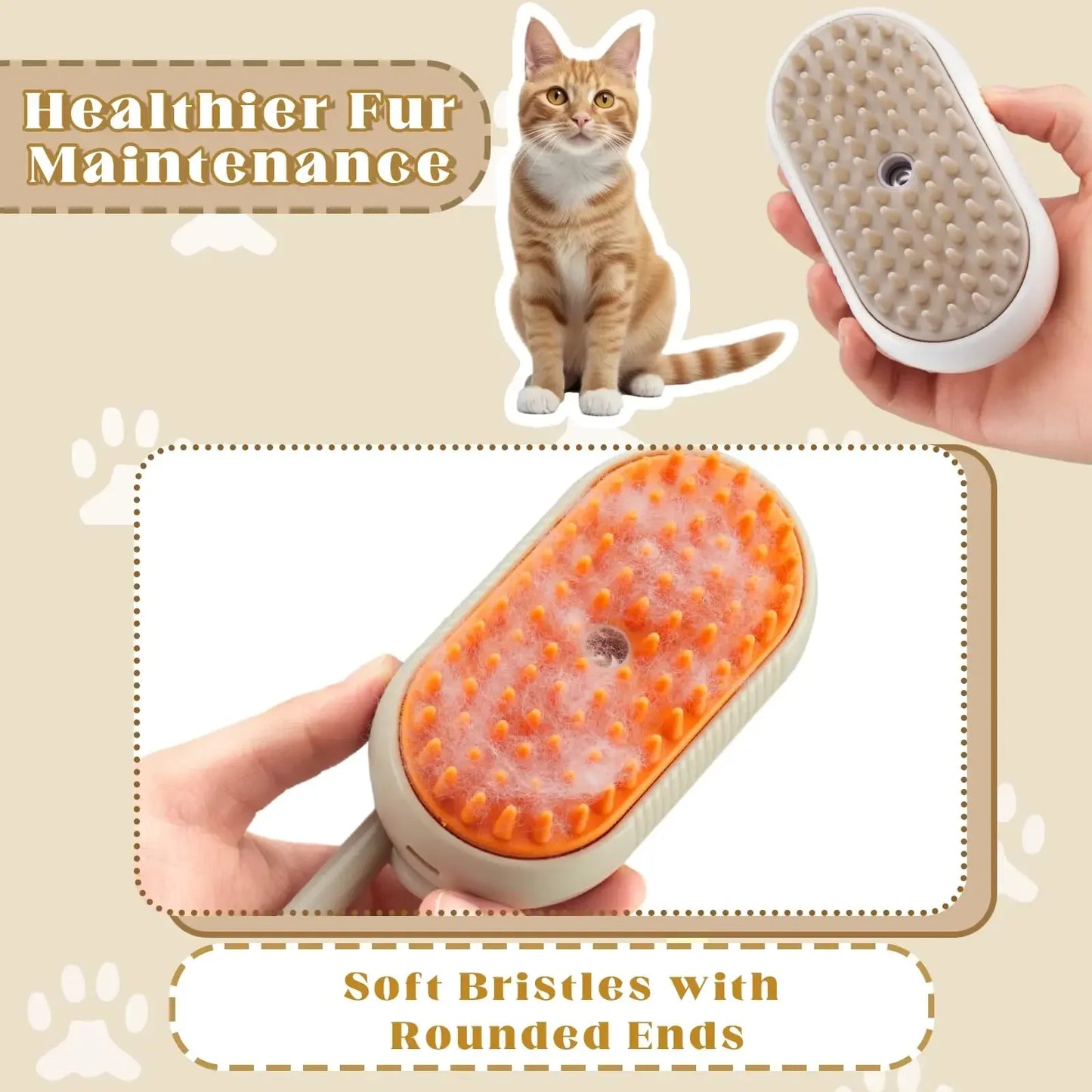 3-in-1 Pet Steam Spray Brush Folding Rotatable Grooming Massage Comb