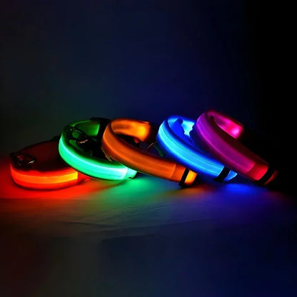 LED Dog Collar Nylon Flashing Glow in the Dark Night Safety Collar