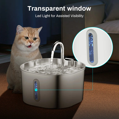 2.2L Stainless Steel Cat Water Fountain Automatic Pet Drinking Dispenser