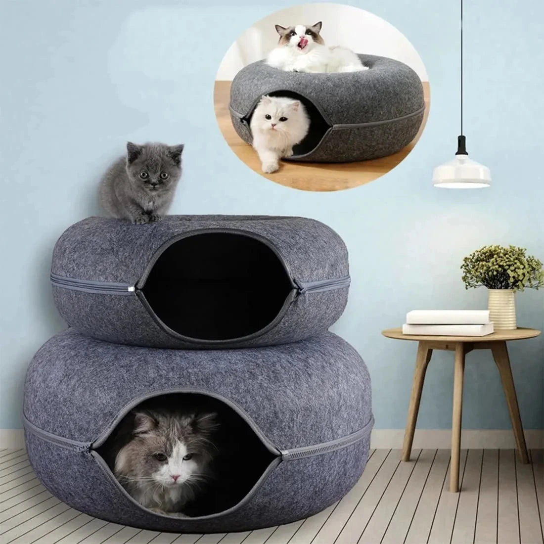 Felt Cat Tunnel Bed Round Donut Nest Interactive Cat Cave Toy
