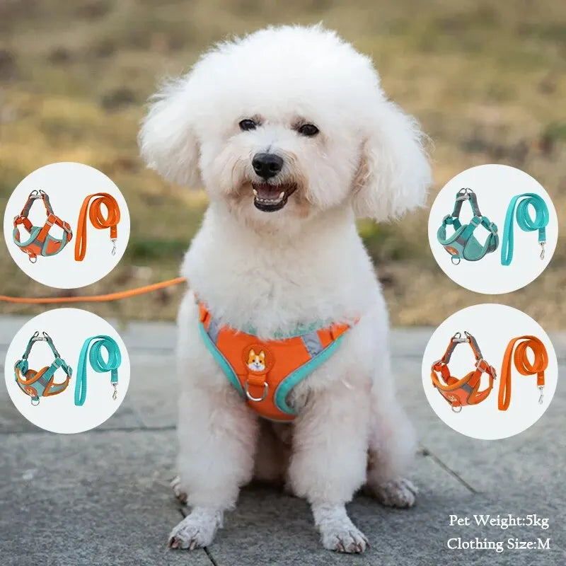 Pet Suede Harness Vest Reflective Dog Cat Leash Set Adjustable