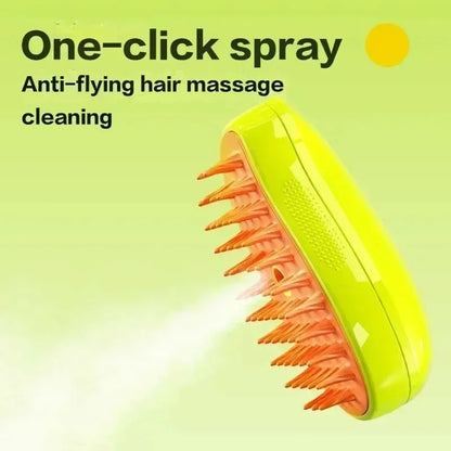 Electric Steam Pet Grooming Brush 3-in-1 Spray Massage Deshedding Tool