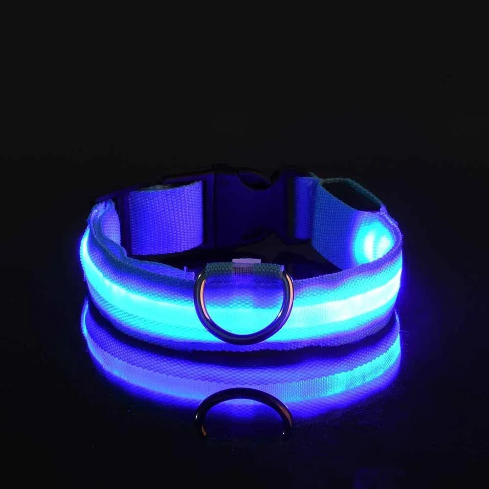 LED Dog Collar Nylon Flashing Glow in the Dark Night Safety Collar