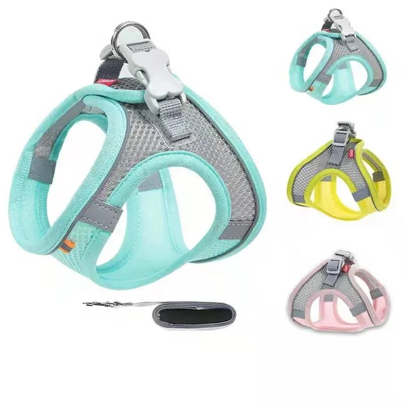 Reflective Pet Harness Vest Adjustable Breathable Dog Cat Leash Set
