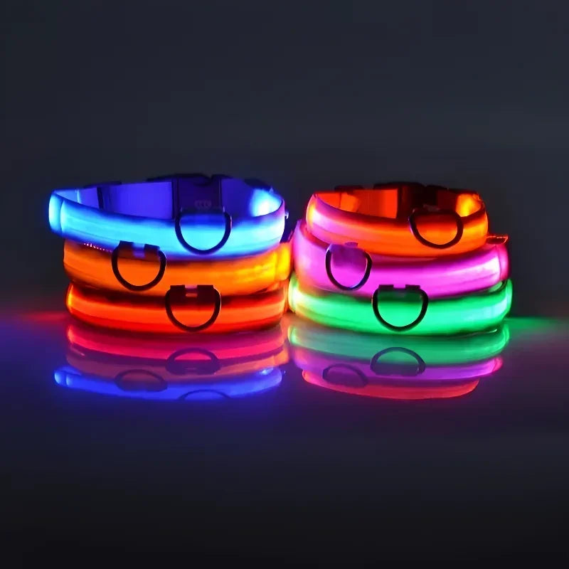 LED Dog Collar Nylon Flashing Glow in the Dark Night Safety Collar