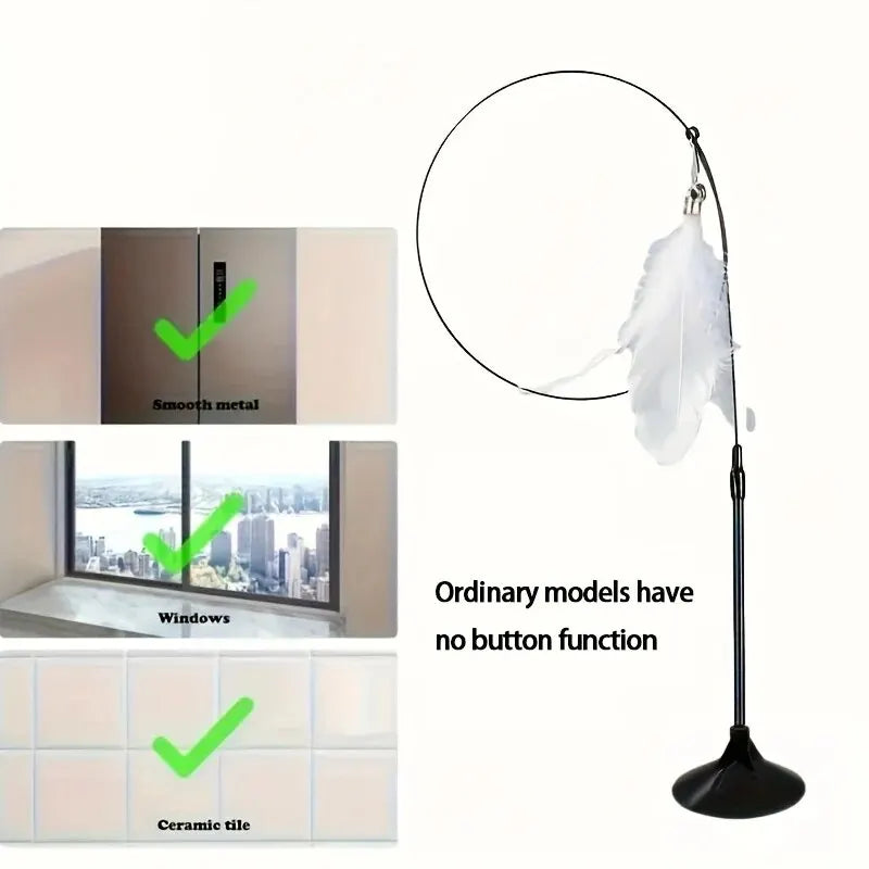 Interactive Cat Teaser Wand Toy with Feather Bell Suction Cup Pole
