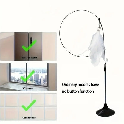 Interactive Cat Teaser Wand Toy with Feather Bell Suction Cup Pole