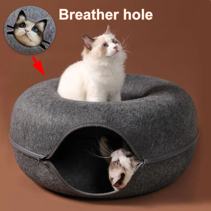 Felt Cat Tunnel Bed Round Donut Nest Interactive Cat Cave Toy