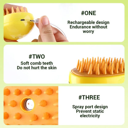 Electric Steam Pet Grooming Brush 3-in-1 Spray Massage Deshedding Tool
