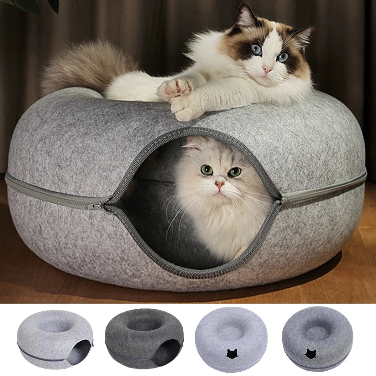 Felt Cat Tunnel Bed Round Donut Nest Interactive Cat Cave Toy