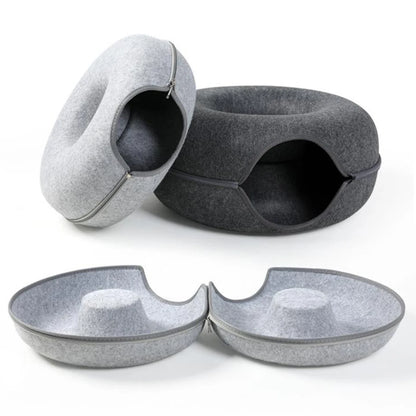 Felt Cat Tunnel Bed Round Donut Nest Interactive Cat Cave Toy