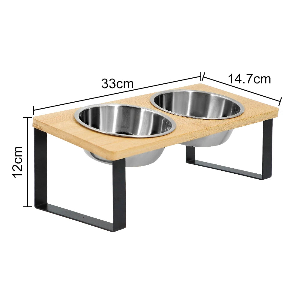 Elevated Cat Bowls 15° Tilted Raised Food Bowls with Wooden Stand