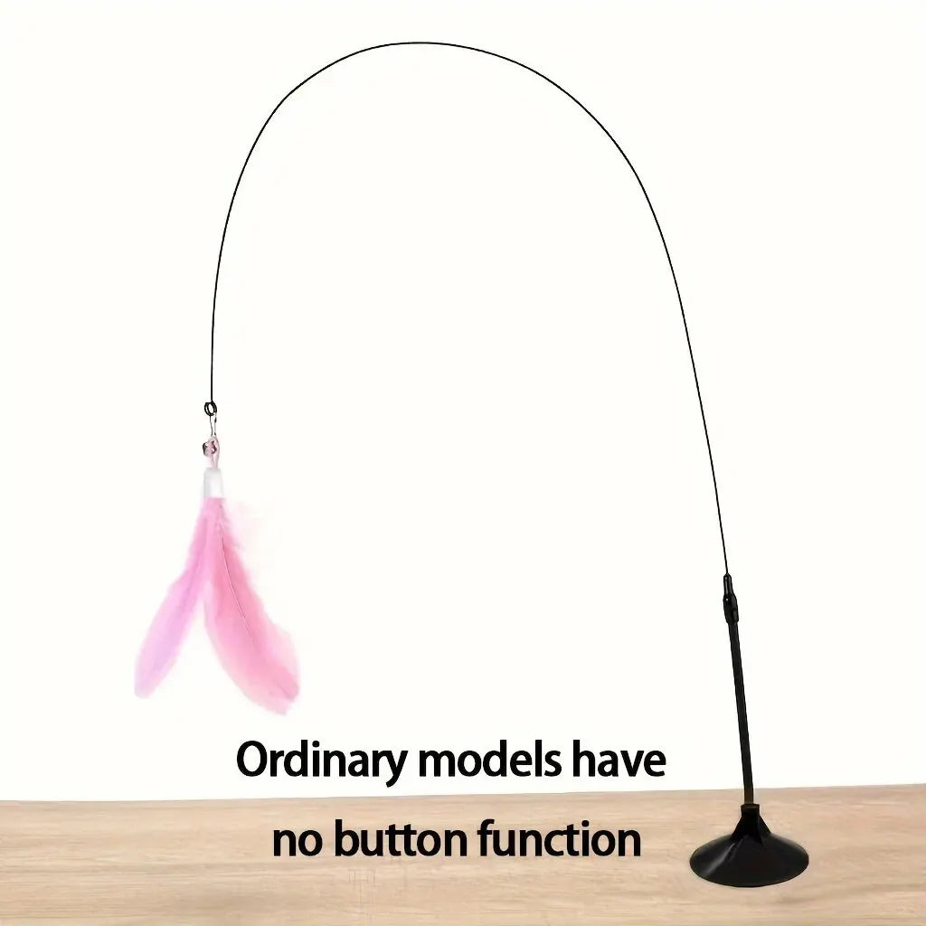 Interactive Cat Teaser Wand Toy with Feather Bell Suction Cup Pole