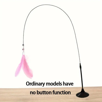 Interactive Cat Teaser Wand Toy with Feather Bell Suction Cup Pole