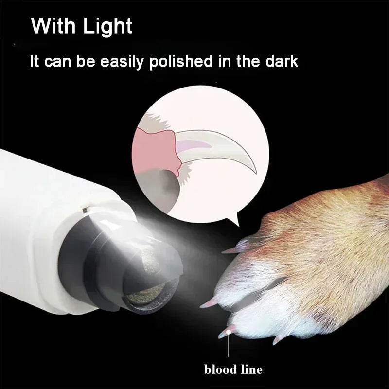 Electric Dog Nail Grinder Rechargeable Pet Nail Clipper with LED Light