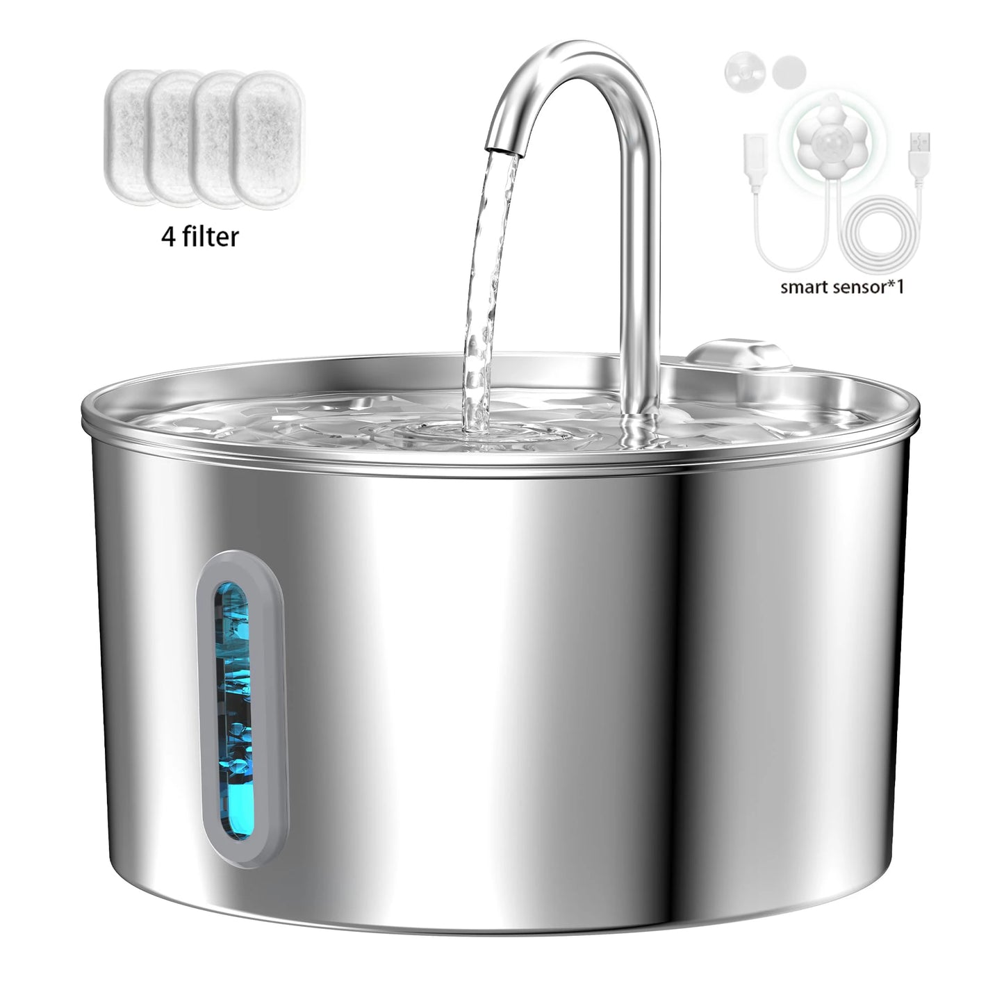 2.2L Stainless Steel Cat Water Fountain Automatic Pet Drinking Dispenser
