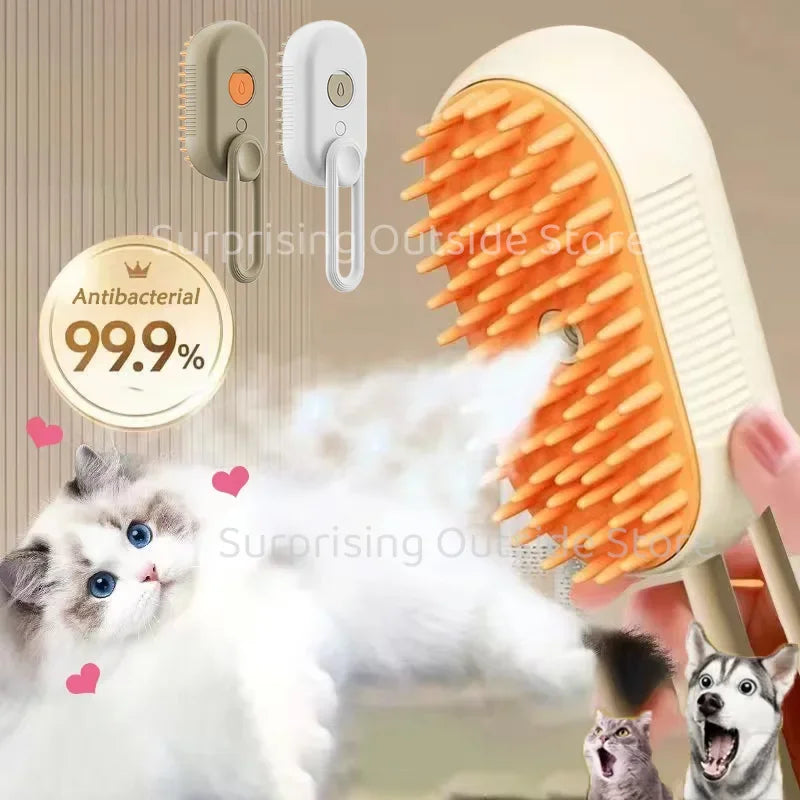 3-in-1 Pet Steam Spray Brush Folding Rotatable Grooming Massage Comb