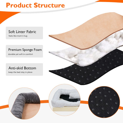 Orthopedic Dog Bed with Bolster Super Soft Washable Large Pet Bed