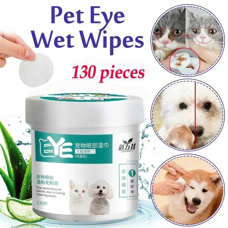 130pcs Pet Eye Wipes Tear Stain Remover Gentle Cleaning for Dogs Cats