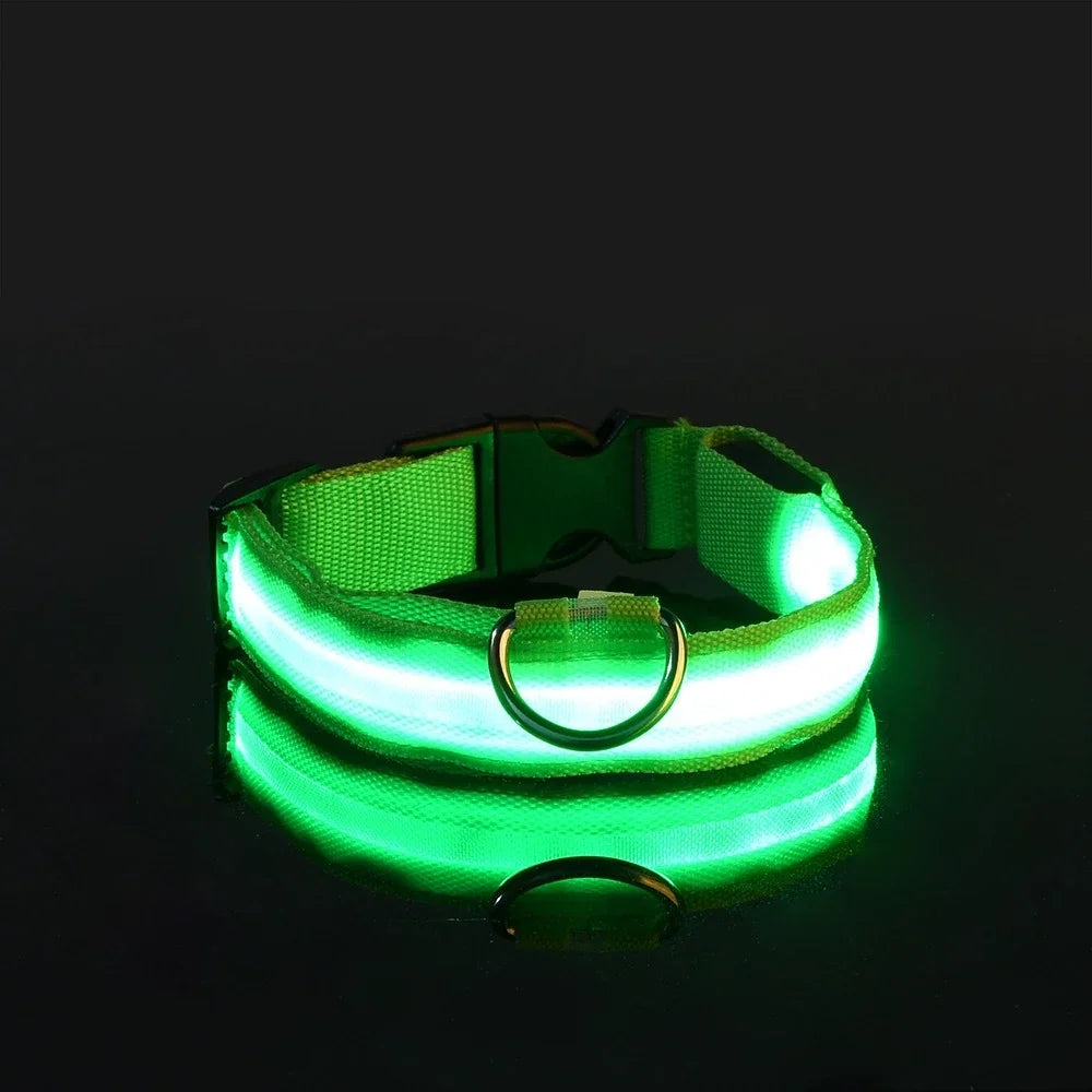 LED Dog Collar Nylon Flashing Glow in the Dark Night Safety Collar