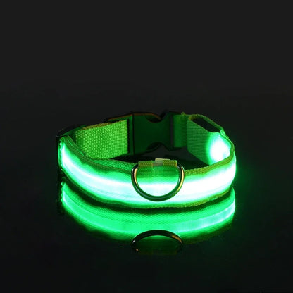 LED Dog Collar Nylon Flashing Glow in the Dark Night Safety Collar