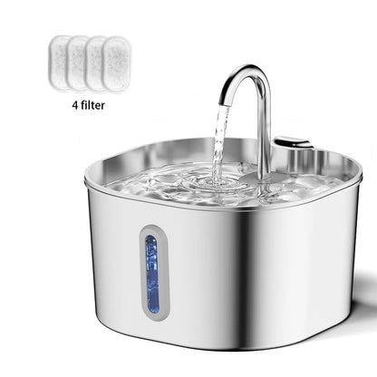 2.2L Stainless Steel Cat Water Fountain Automatic Pet Drinking Dispenser
